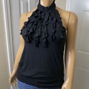 Boston Proper Black Blouse with Elegant Ruffles